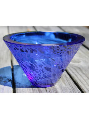 Sasaki Crystal Volcano Art Glass Cobalt Blue Bowl Vase By Soichiro Sasakura